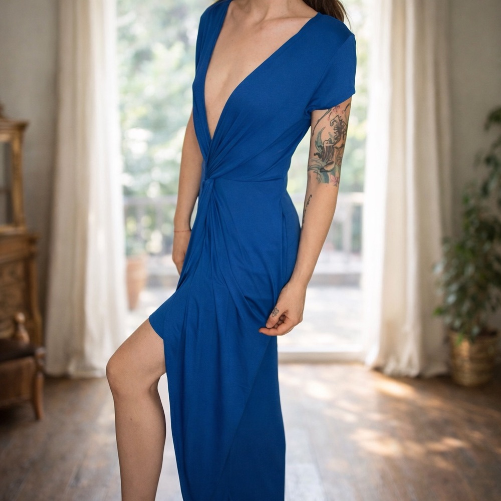 Rolla Coster Deep V Wrap Blue Dress